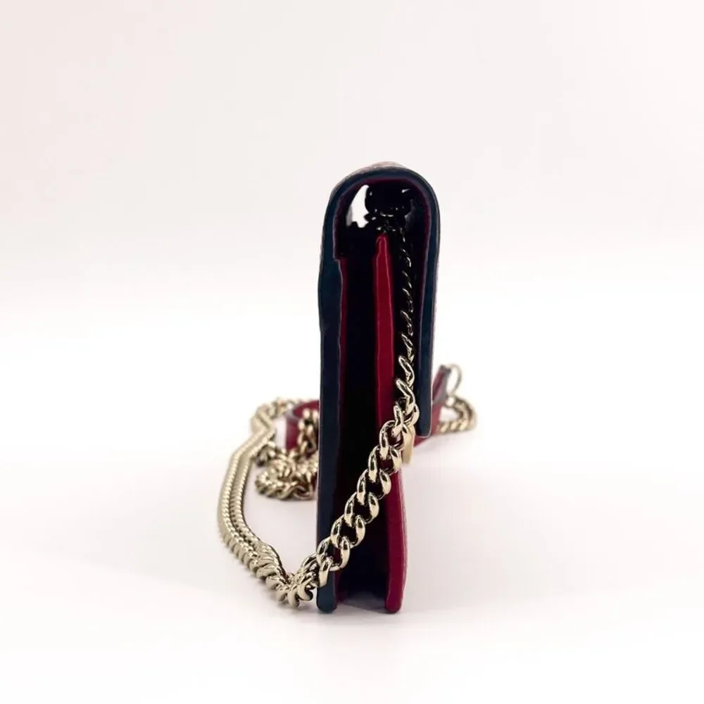 Gucci Interlocking G Leather Chain Shoulder Bag Red Gold Hardware